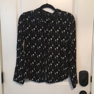 Black Guitar Print Button-Down